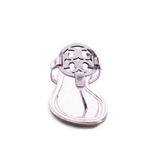 TORY BURCH PURPLE ROSE METALLIC MILLET SANDALS